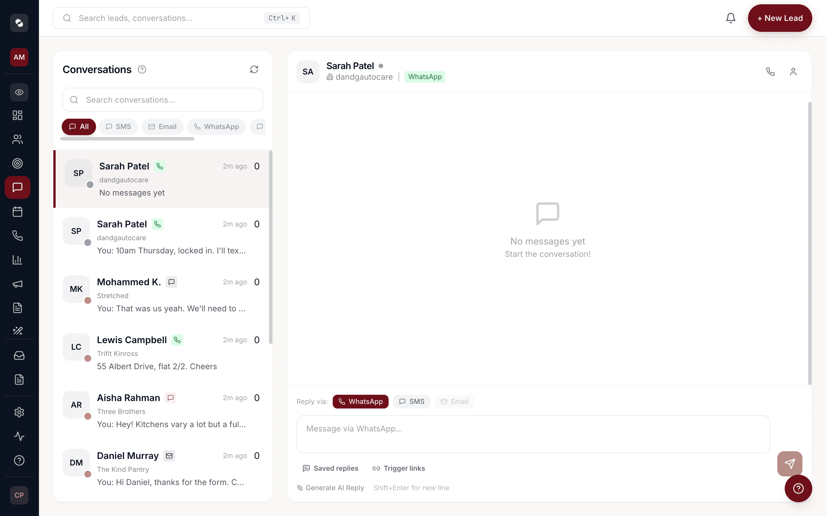 Impact unified inbox with conversations across WhatsApp SMS Email Instagram DM and Messenger in one timeline.